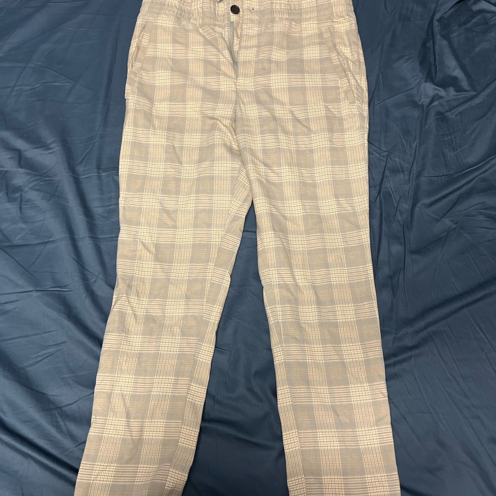 H&M Gray and Cream Dress Pants with Plaid Pattern